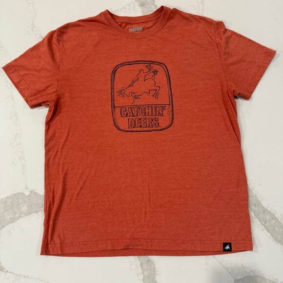 Catchin’ Deers Giddy Up Sketch Tee TShirt Mens Large Orange Hunting Funny Casual - Picture 1 of 6